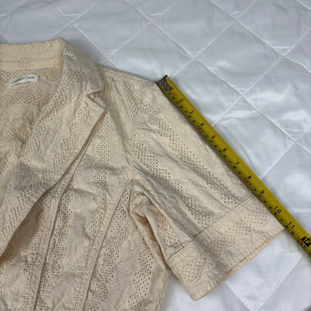 Coldwater Creek Ivory Eyelet Embroidered Cotton Blazer Jacket Hook Front Sz M - Picture 13 of 14